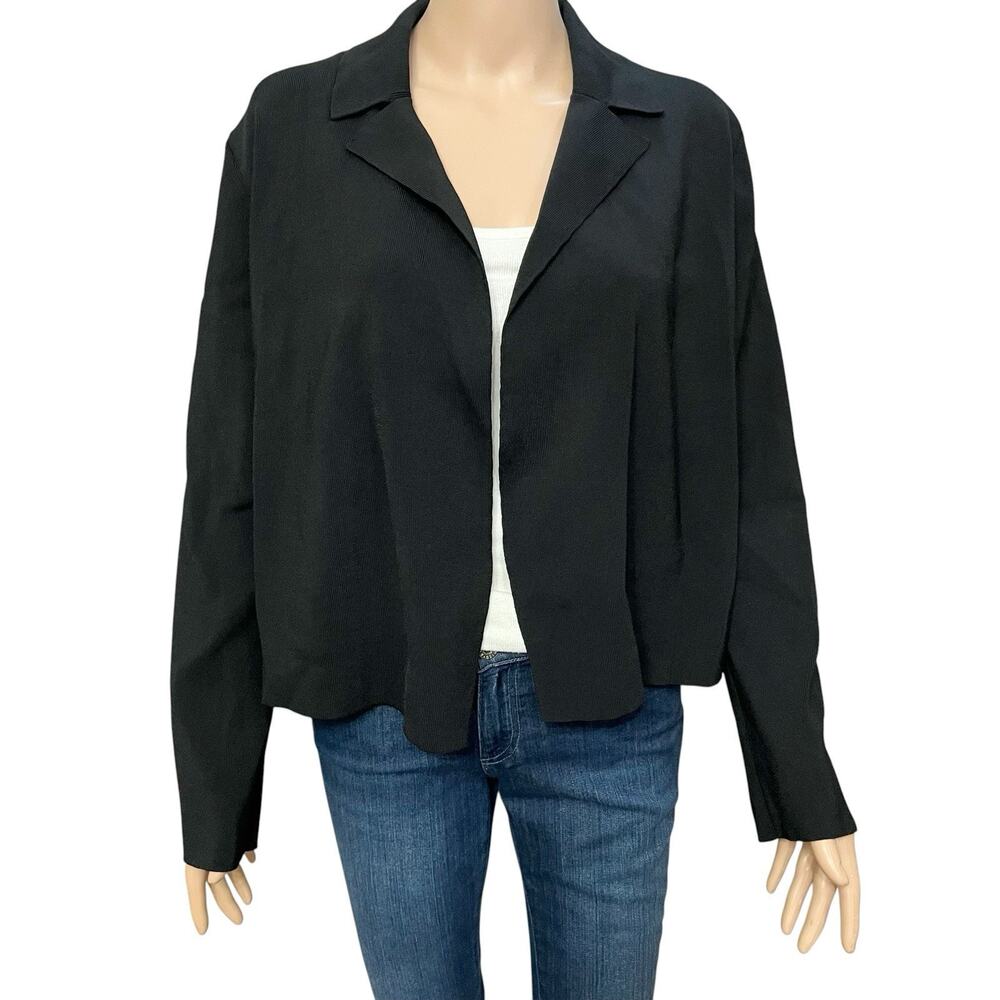 MM LaFleur Jolie Lapel Jardigan Large Black Open Front Knit Minimalist Classic
